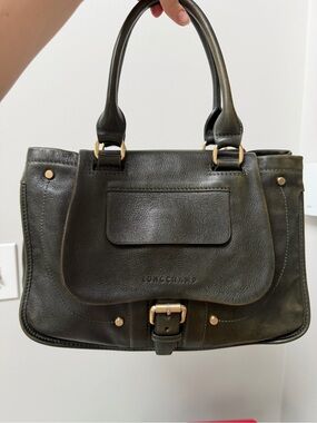LONGCHAMP DARK GREEN BALZANE LEATHER BAG